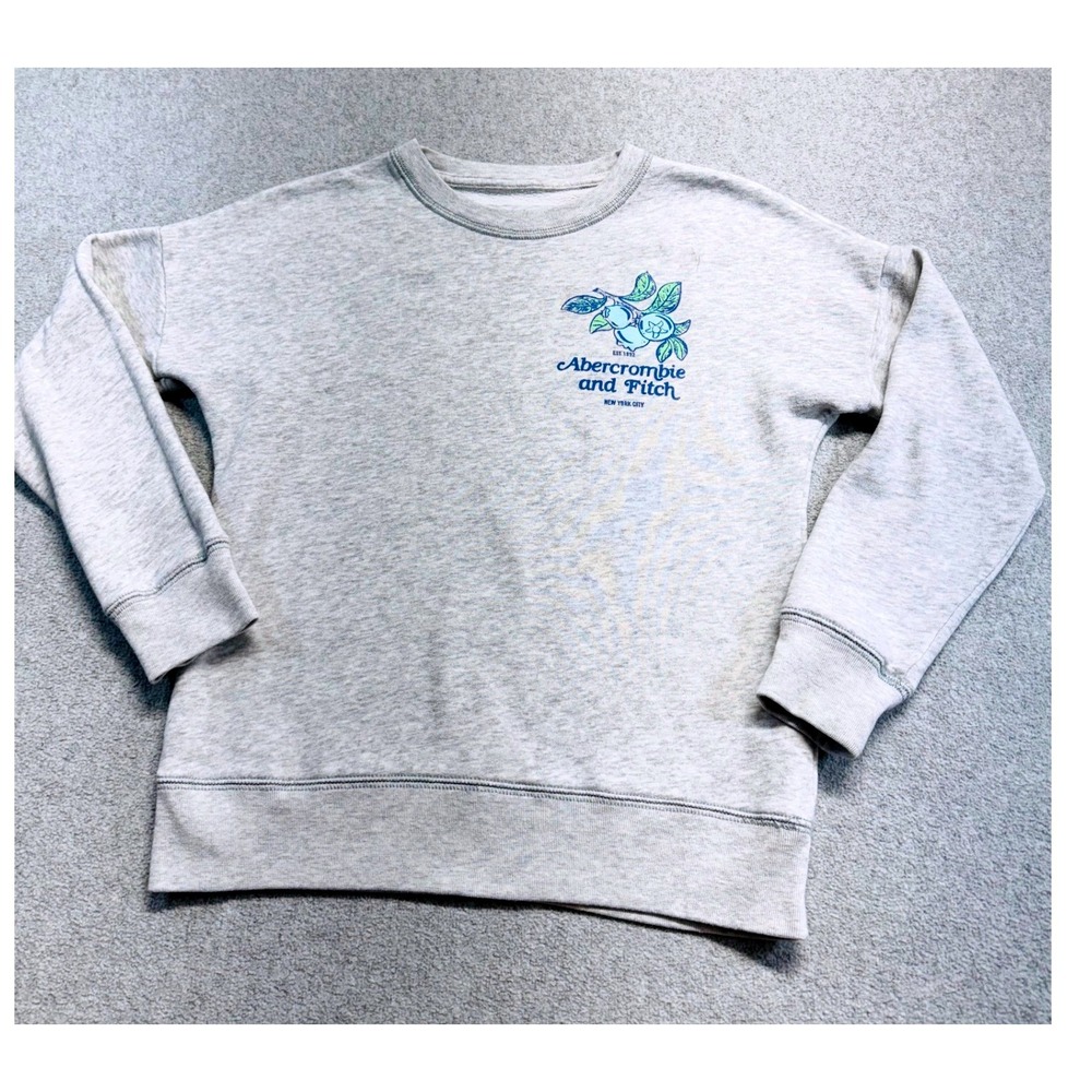 Abercrombie Kids Sweatshirt Kids 9/10 Gray Fruit Graphic Pullover Crew Neck